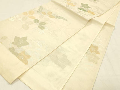 平和屋着物＊夏物 六通柄袋帯 草花文 金銀糸 正絹 逸品 DABC8953cm