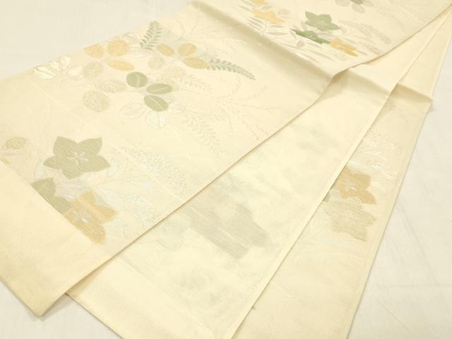 平和屋着物＊夏物 六通柄袋帯 草花文 金銀糸 正絹 逸品 DABC8953cm