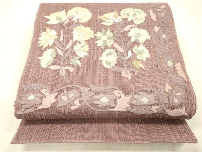 平和屋着物＊夏物 八寸名古屋帯 総刺繍 更紗花文 正絹 逸品 DABC8955cm