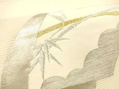 平和屋着物＊夏物 九寸開き名古屋帯 地紙笹竹文 金銀糸 正絹 逸品 DABC8956cm