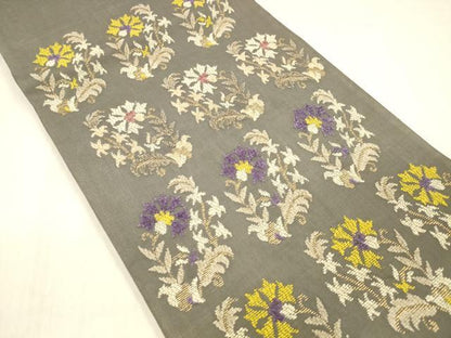平和屋着物＊夏物　太鼓柄袋帯　唐織　草花文　金糸　正絹　逸品　DABC8957cm
