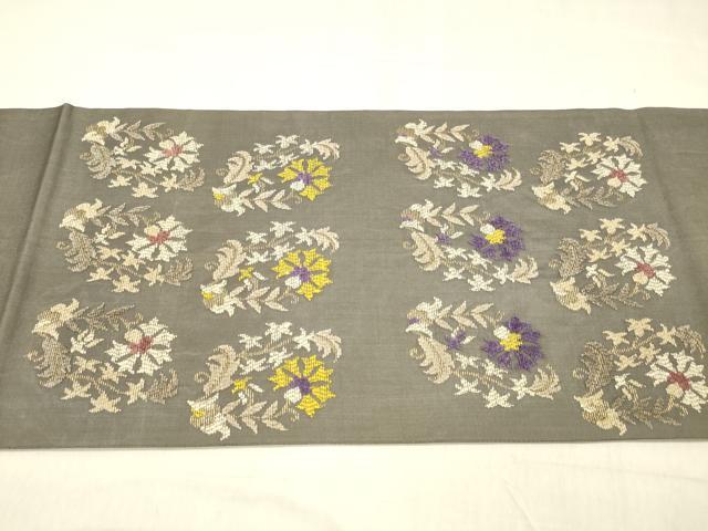 平和屋着物＊夏物　太鼓柄袋帯　唐織　草花文　金糸　正絹　逸品　DABC8957cm