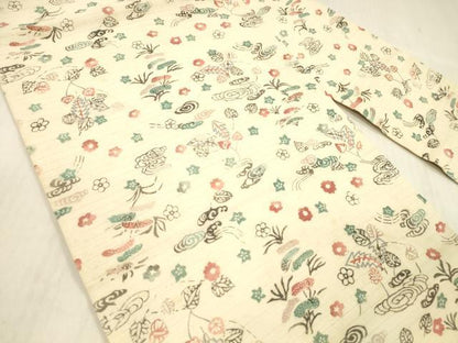 平和屋着物＊夏物 九寸名古屋帯 絽縮緬 型染 草花文 正絹 逸品 DABC8958cm