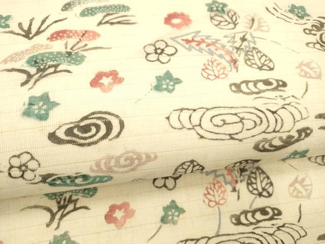 平和屋着物＊夏物 九寸名古屋帯 絽縮緬 型染 草花文 正絹 逸品 DABC8958cm
