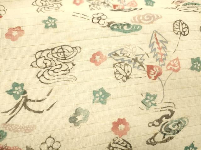 平和屋着物＊夏物 九寸名古屋帯 絽縮緬 型染 草花文 正絹 逸品 DABC8958cm