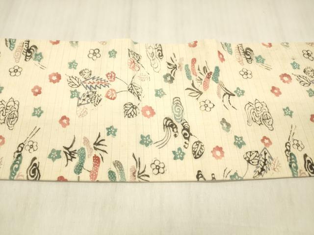 平和屋着物＊夏物 九寸名古屋帯 絽縮緬 型染 草花文 正絹 逸品 DABC8958cm