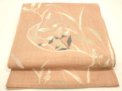 平和屋着物＊夏物 六通柄 本袋帯 草葉文 金銀糸 正絹 逸品 DABC8965cm