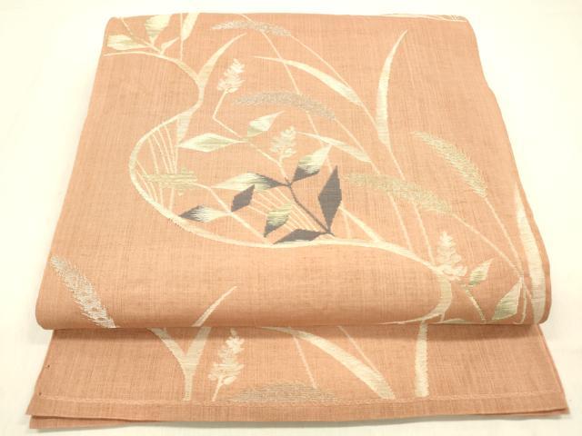 平和屋着物＊夏物 六通柄 本袋帯 草葉文 金銀糸 正絹 逸品 DABC8965cm