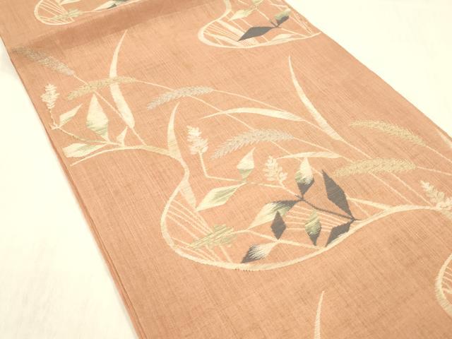 平和屋着物＊夏物 六通柄 本袋帯 草葉文 金銀糸 正絹 逸品 DABC8965cm