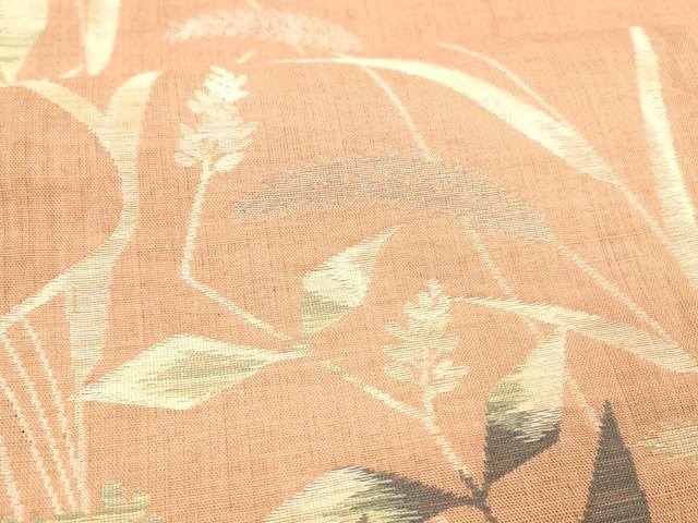 平和屋着物＊夏物 六通柄 本袋帯 草葉文 金銀糸 正絹 逸品 DABC8965cm