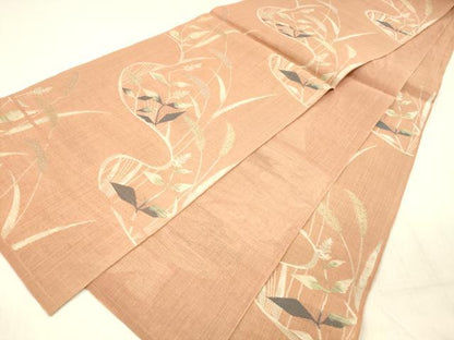 平和屋着物＊夏物 六通柄 本袋帯 草葉文 金銀糸 正絹 逸品 DABC8965cm