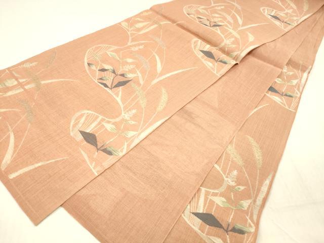 平和屋着物＊夏物 六通柄 本袋帯 草葉文 金銀糸 正絹 逸品 DABC8965cm