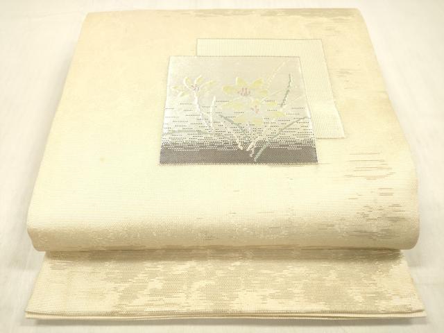 平和屋着物＊夏物 太鼓柄袋帯 草花文 銀糸 正絹 逸品 DABC8968cm