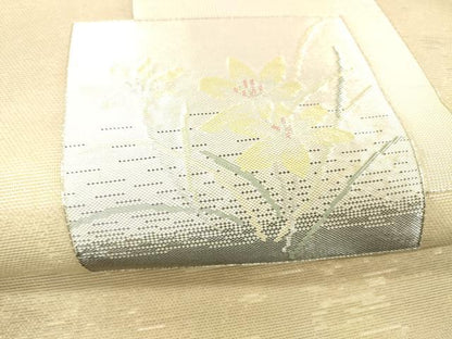 平和屋着物＊夏物 太鼓柄袋帯 草花文 銀糸 正絹 逸品 DABC8968cm