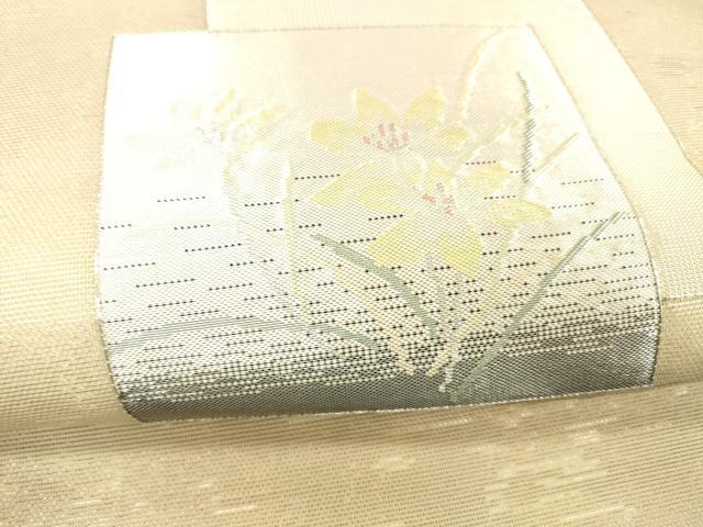 平和屋着物＊夏物 太鼓柄袋帯 草花文 銀糸 正絹 逸品 DABC8968cm