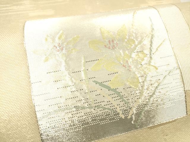 平和屋着物＊夏物 太鼓柄袋帯 草花文 銀糸 正絹 逸品 DABC8968cm