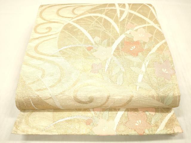 平和屋着物＊夏物 六通柄袋帯 流水草花文 金糸 正絹 逸品 DABC8969cm