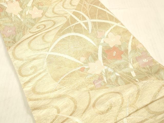 平和屋着物＊夏物 六通柄袋帯 流水草花文 金糸 正絹 逸品 DABC8969cm