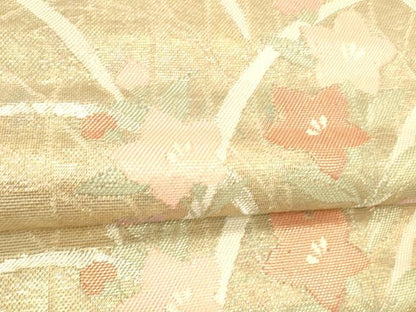 平和屋着物＊夏物 六通柄袋帯 流水草花文 金糸 正絹 逸品 DABC8969cm