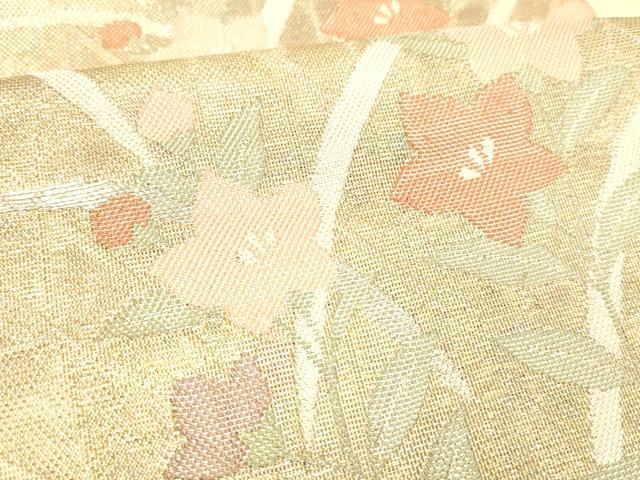 平和屋着物＊夏物 六通柄袋帯 流水草花文 金糸 正絹 逸品 DABC8969cm