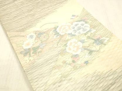平和屋着物＊夏物 太鼓柄袋帯 草花文 銀糸 正絹 逸品 DABC8970cm