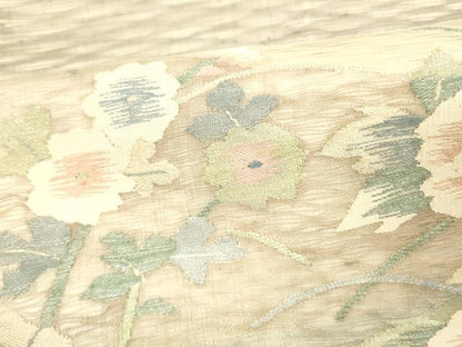平和屋着物＊夏物 太鼓柄袋帯 草花文 銀糸 正絹 逸品 DABC8970cm