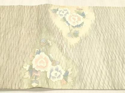 平和屋着物＊夏物 太鼓柄袋帯 草花文 銀糸 正絹 逸品 DABC8970cm