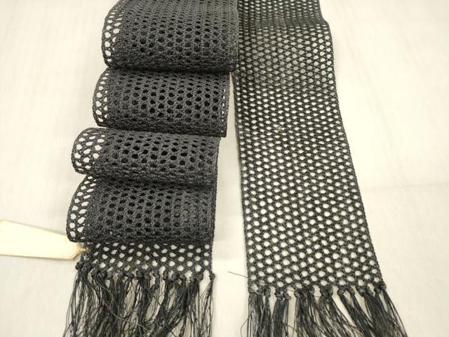 平和屋着物＊夏物 男性 角帯 羅 黒色 共箱付き 正絹 逸品 DABC8973cm