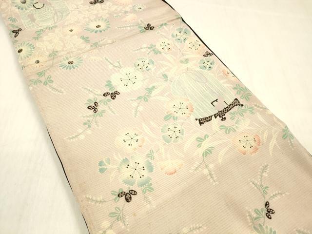 平和屋着物＊夏物 アンティーク 大正ロマン 全通柄 京袋帯 絽縮緬 草花籠文 正絹 逸品 DABC8974cm