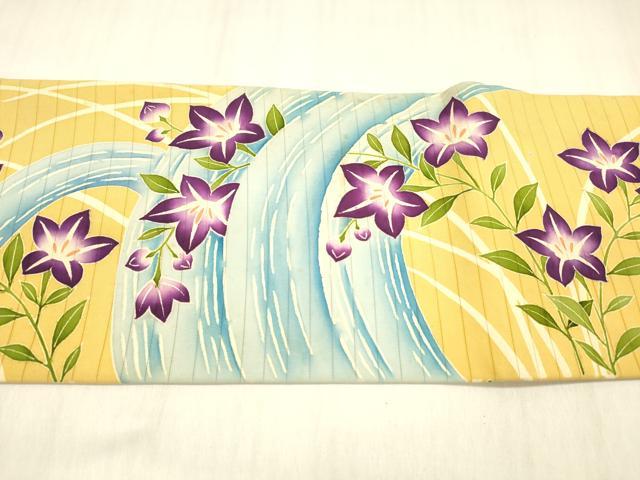 平和屋着物＊夏物 絽塩瀬 九寸名古屋帯 流水草花文 銀彩 正絹 逸品 DABC8975cm