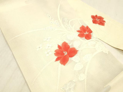 平和屋着物＊夏物 九寸名古屋帯 草花文 銀糸 正絹 逸品 DABC8978cm
