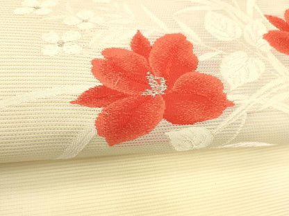 平和屋着物＊夏物 九寸名古屋帯 草花文 銀糸 正絹 逸品 DABC8978cm