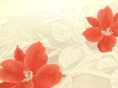 平和屋着物＊夏物 九寸名古屋帯 草花文 銀糸 正絹 逸品 DABC8978cm