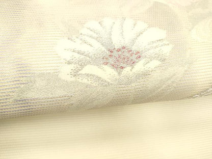 平和屋着物＊夏物 九寸名古屋帯 流水草花文 銀糸 正絹 逸品 DABC8979cm