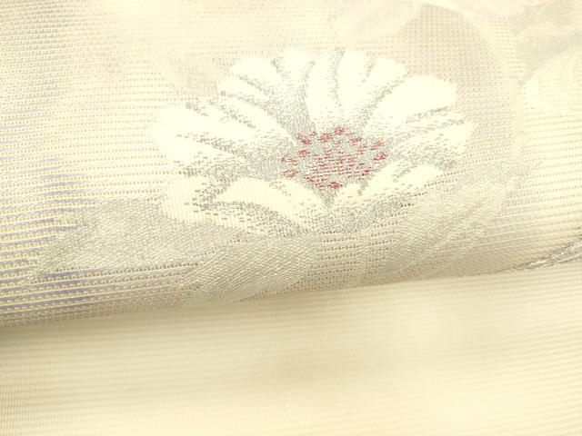 平和屋着物＊夏物 九寸名古屋帯 流水草花文 銀糸 正絹 逸品 DABC8979cm
