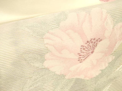 平和屋着物＊夏物 九寸名古屋帯 流水草花文 銀糸 正絹 逸品 DABC8979cm