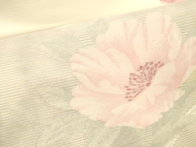 平和屋着物＊夏物 九寸名古屋帯 流水草花文 銀糸 正絹 逸品 DABC8979cm