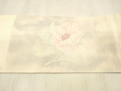 平和屋着物＊夏物 九寸名古屋帯 流水草花文 銀糸 正絹 逸品 DABC8979cm