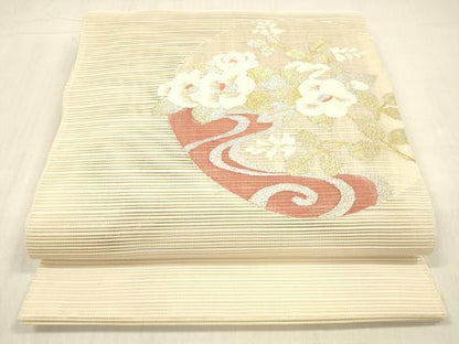 平和屋着物＊夏物 絽綴れ 八寸名古屋帯 流水草花文 金銀糸 正絹 逸品 DABC8980cm
