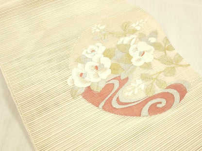 平和屋着物＊夏物 絽綴れ 八寸名古屋帯 流水草花文 金銀糸 正絹 逸品 DABC8980cm