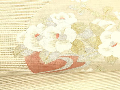 平和屋着物＊夏物 絽綴れ 八寸名古屋帯 流水草花文 金銀糸 正絹 逸品 DABC8980cm