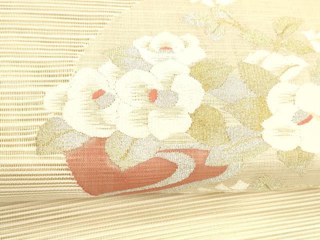 平和屋着物＊夏物 絽綴れ 八寸名古屋帯 流水草花文 金銀糸 正絹 逸品 DABC8980cm
