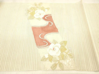 平和屋着物＊夏物 絽綴れ 八寸名古屋帯 流水草花文 金銀糸 正絹 逸品 DABC8980cm