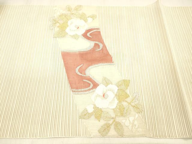 平和屋着物＊夏物 絽綴れ 八寸名古屋帯 流水草花文 金銀糸 正絹 逸品 DABC8980cm