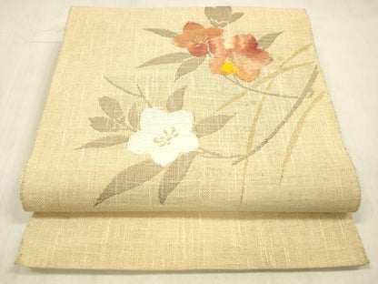 平和屋着物＊夏物 八寸名古屋帯 草花文 金糸 DABC8983cm