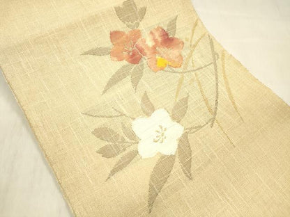 平和屋着物＊夏物 八寸名古屋帯 草花文 金糸 DABC8983cm