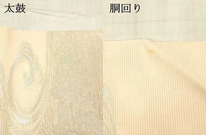 平和屋着物＊夏物 九寸名古屋帯 流水籬草花文 銀糸 正絹 逸品 DABC8984cm