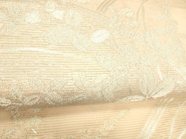 平和屋着物＊夏物 九寸名古屋帯 流水籬草花文 銀糸 正絹 逸品 DABC8984cm