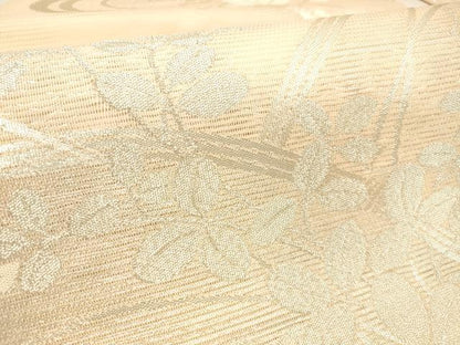 平和屋着物＊夏物 九寸名古屋帯 流水籬草花文 銀糸 正絹 逸品 DABC8984cm