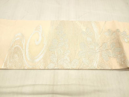 平和屋着物＊夏物 九寸名古屋帯 流水籬草花文 銀糸 正絹 逸品 DABC8984cm